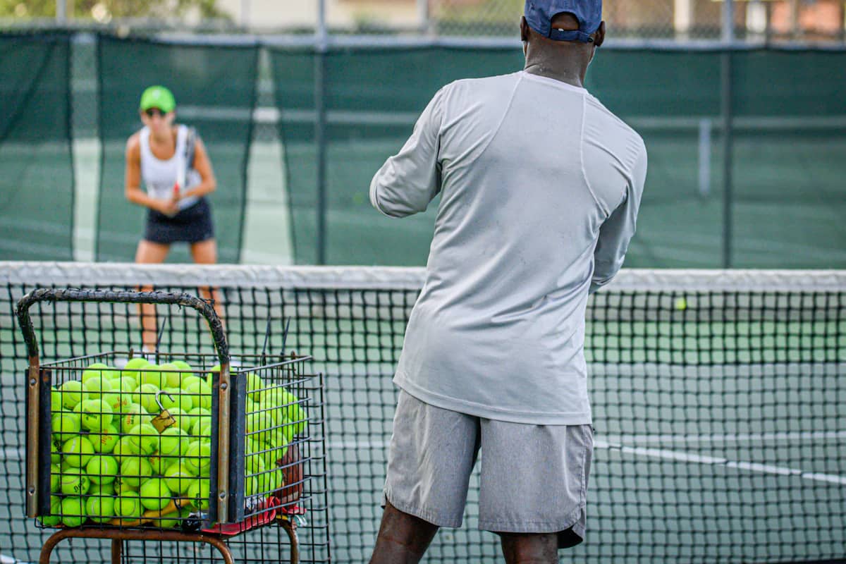Two players practising together on court